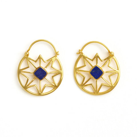 Lapis Round Star Earrings - Afghanistan/India