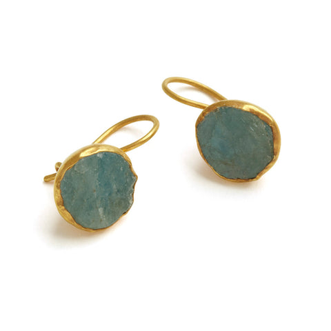 Gold Plate Aquamarine Drop Earrings - Afghanistan