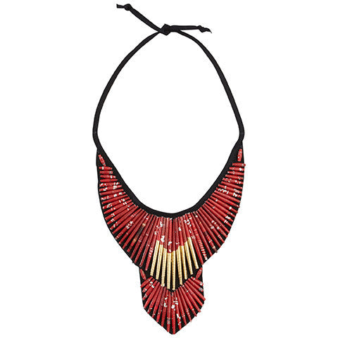 Red Beaded Collar Necklace - Swaziland