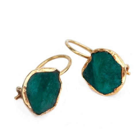 Gold Plate Emerald Drop Earrings - Afghanistan