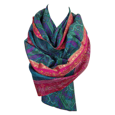 aqua cherry Indian kantha scarf