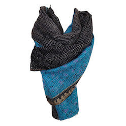Indian blue and black kantha scarf