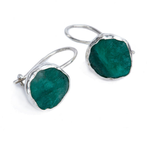 Silver Emerald Drop Earrings - Afghanistan