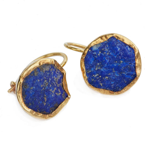 Gold Plate Lapis Lazuli Drop Earrings - Afghanistan