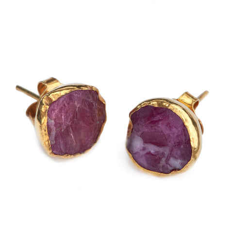 Gold Plate Ruby Studs - Afghanistan