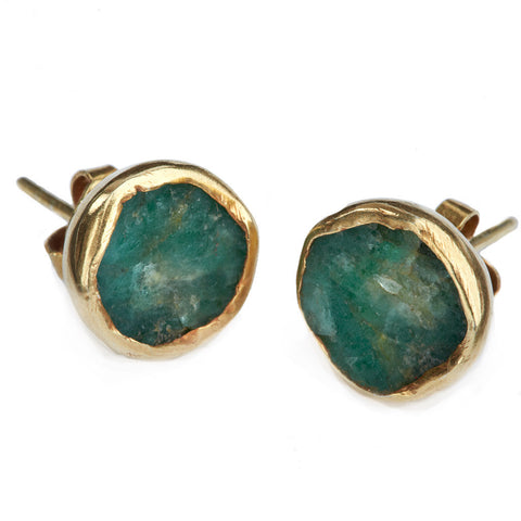 Gold Plate Emerald Studs - Afghanistan
