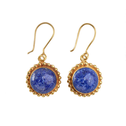 Gold Lapis Lazuli Flower Earrings - Afghanistan