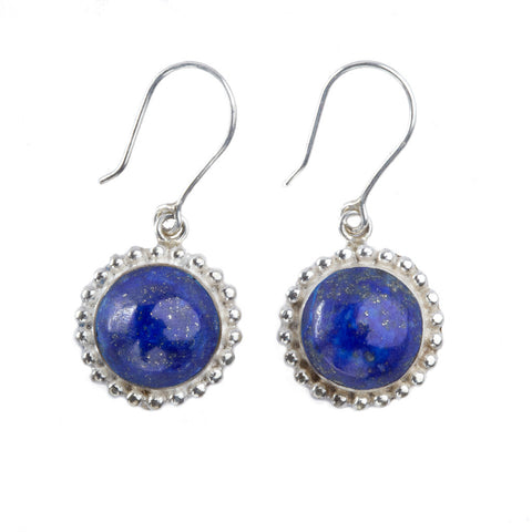Silver Lapis Lazuli Flower Earrings - Afghanistan