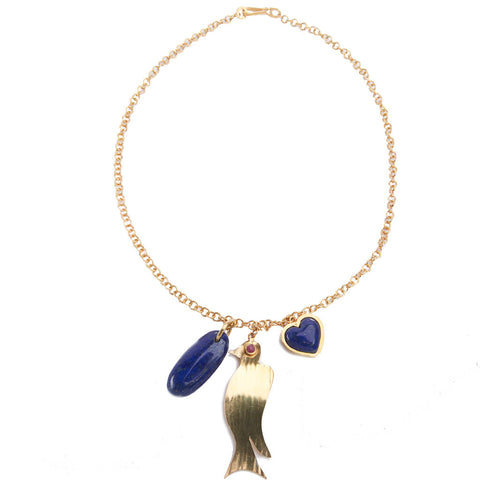 Gold and Lapis Lazuli Bird Necklace - Afghanistan