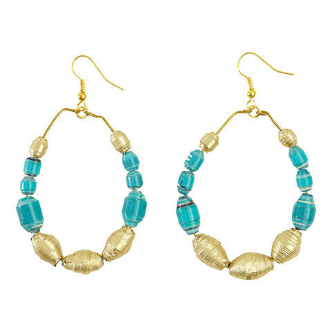Turquoise Bead Hoop Earrings - Swaziland