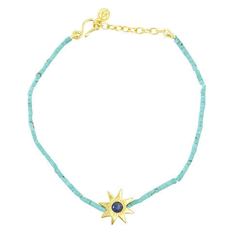 Turquoise Bead Bracelet with Cut Star - Afghanistan / India